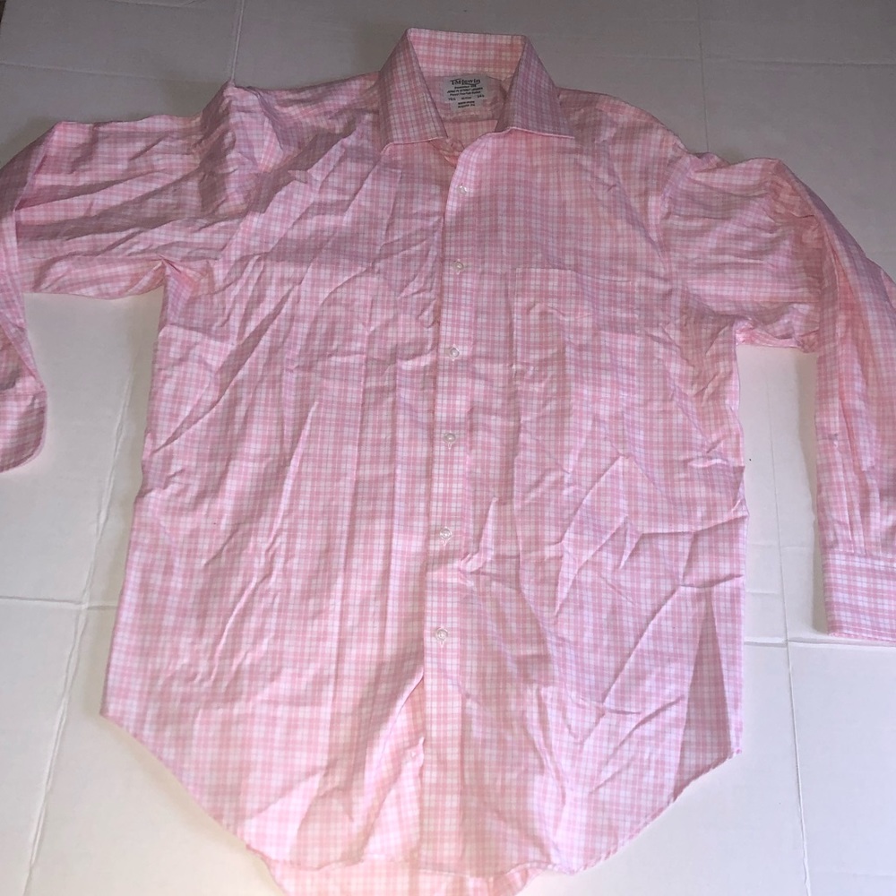 T.M. Lewin Pink Long Sleeve Dress Shirt Checkered